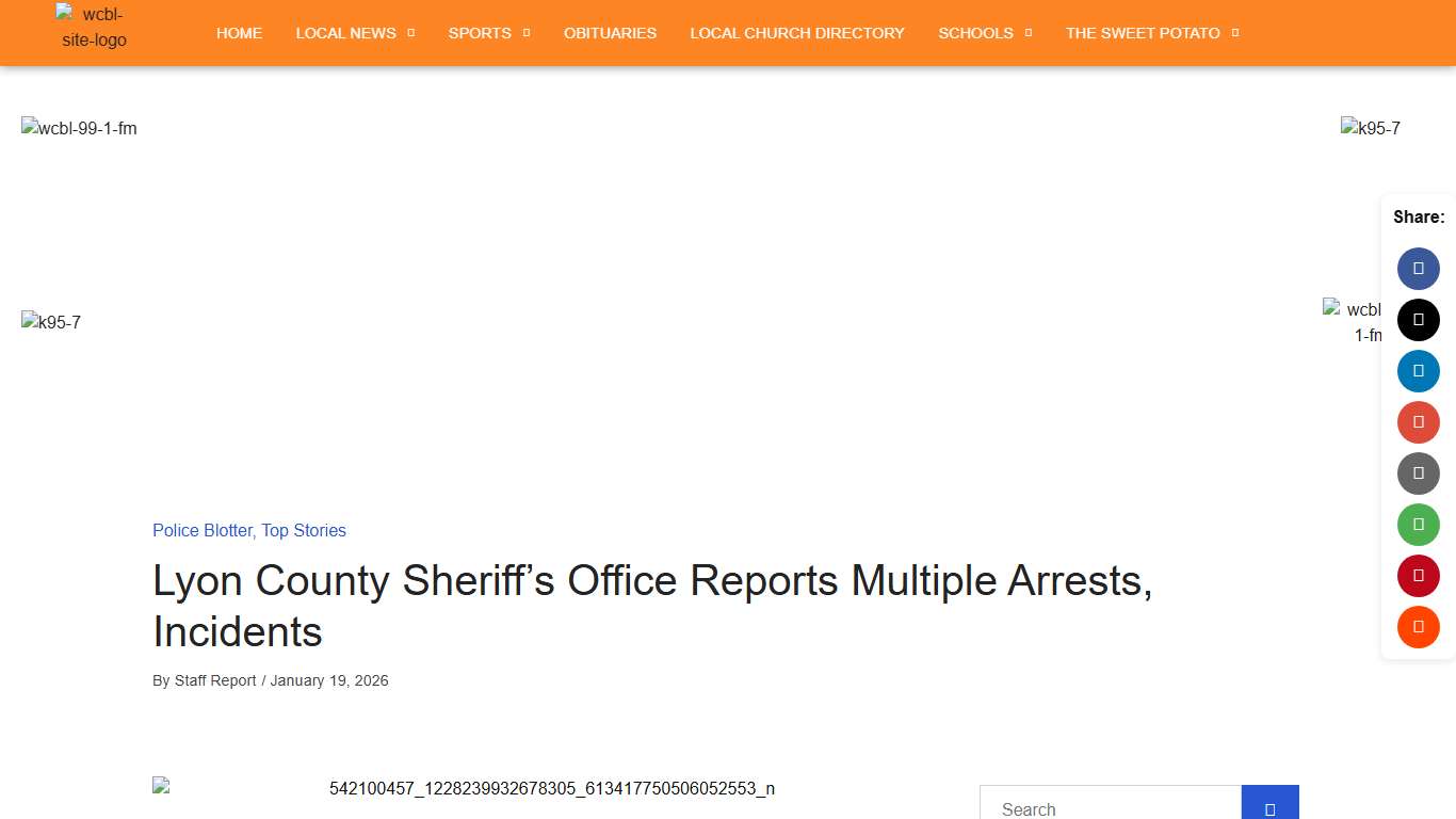 Lyon County Sheriff's Office Reports Multiple Arrests, Incidents WCBL